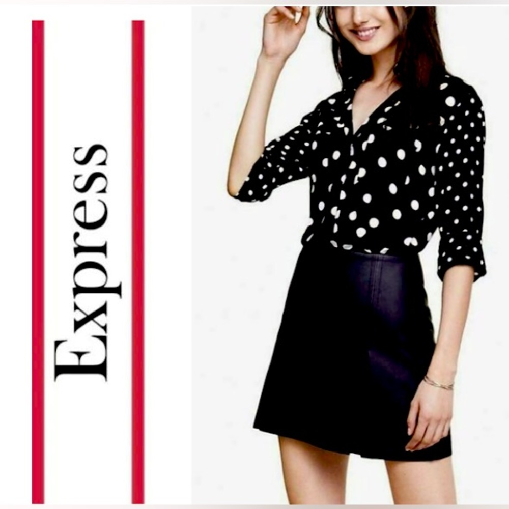 Express The Portofino Mixed Polka Dot Convertible Sleeve Blouse Sz Small